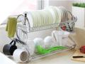 Kitchen Stainless Steel 2 Layer S Shape Dish Rack Organizer Storage Set with Tray.