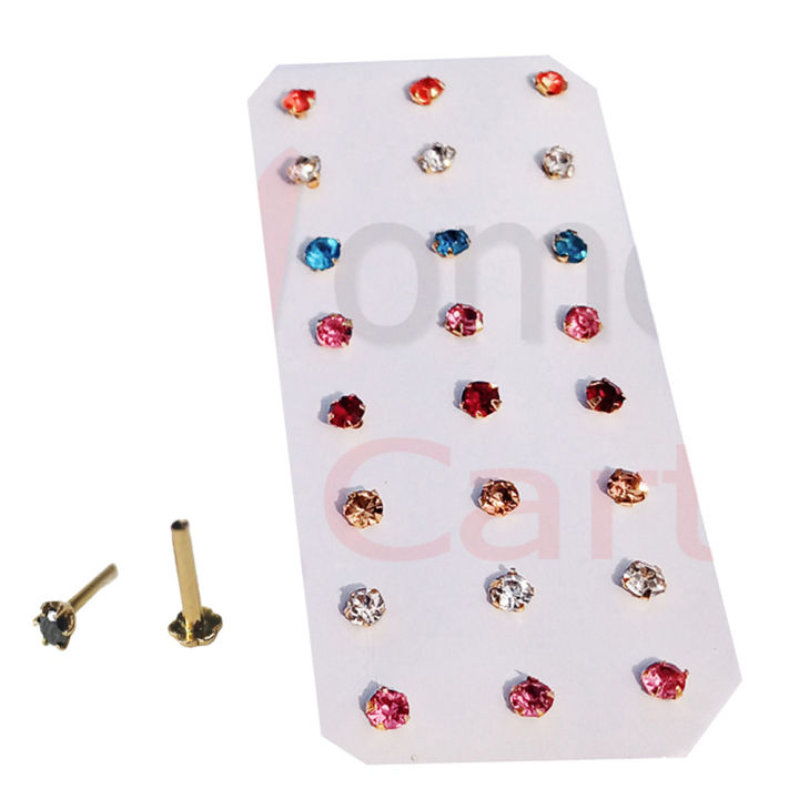 24 pcs Small Nose Pin For Woman Small nakful multi color stone lock System