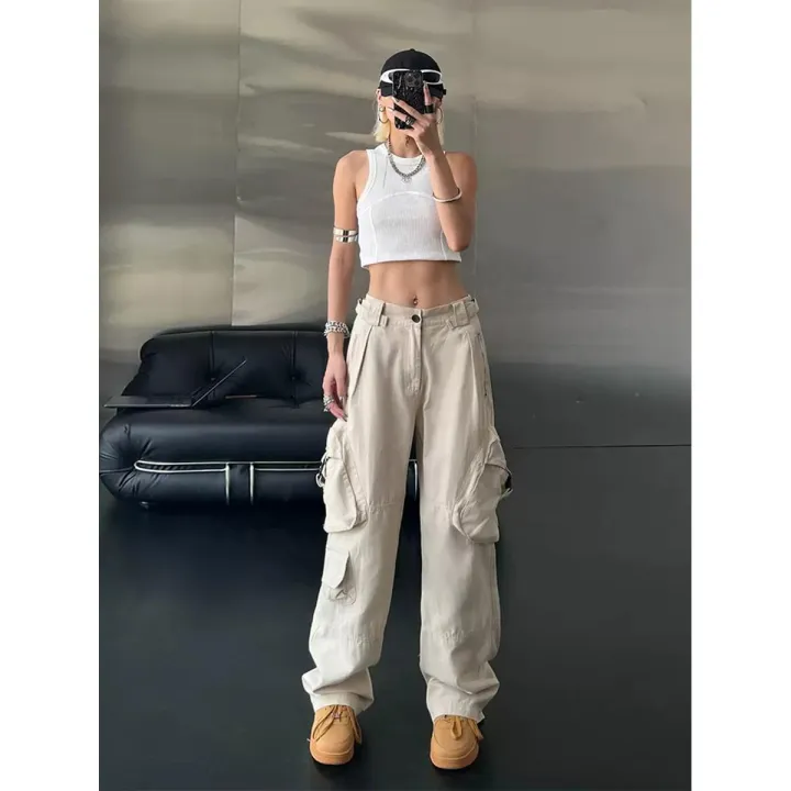 Vintage 90S Oversized Baggy Cargo Pants Women Fashion Low Waist Trousers Four Seasons Overalls Straight Jeans Women Fairycore
