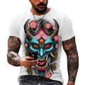 2023 New Summer Japanese Style Harajuku Samurai Tattoo Men's T-shirts Fashion Art Mask O-Neck Short-Sleeved Tattoo Punk Clothing. 