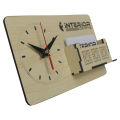 Wooden Desktop with Clock Mobile Stand Visiting Card Holder & Pen Stand Office Use INTE-2190. 