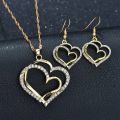 Fashion European and American Heart Shaped Wedding Dinner Wedding Dress Accessories Double Love Earrings Necklace Bracelet Gift. 