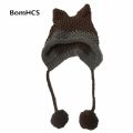 BomHCS Cute Fox Ears Beanie Winter Warm 100% Handmade Knit Hat. 