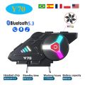 Y70 Motorcycle Bluetooth Helmet Headset V5.3 RGB Colorful Lights Earphone IPX6 Waterproof Support Connecting 2 Phones Same Time. 