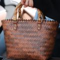 Women's Rattan-like Straw Bag Handmade Women's Woven Bag Vintage Bamboo-like Handle Handbag. 