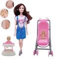 【The road to happiness Store】11.5 "Inch Solid Barbies Pregnant Barbies Doll + 2" Doll + Suitcase Toys Package Doll Accessories. 