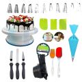 Cake Turntable, 12 Piece Cake Decorating Nozzle Set, 3 in 1 Multi Function Knife Set, 3 Side Scrapper, Silicone Spatula and Brush Set, 8 Measuring Cups and Spoon 7 items Combo Pack.