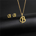 New Simple Gold Color A-Z 26 Letters Initial Pendant Necklace Set for Women Couple Stainless Steel Alphabet Name Chain Choker.