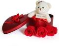 Heart Shaped Box Best Gift For Valentine, Red Scented Rose Soap Flower Petals & Soft Teddy Bear- Red Colour -Multi-Color - Gift Box. 