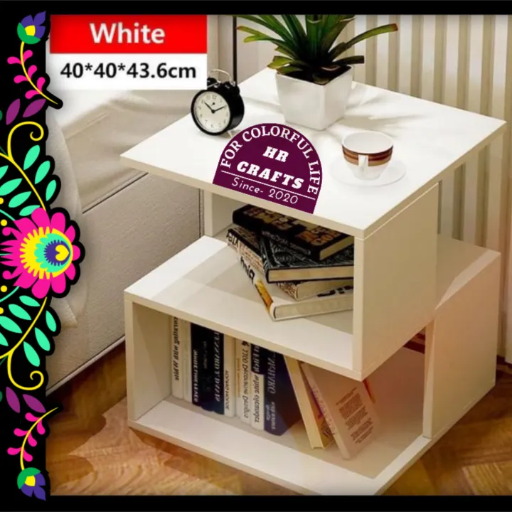 L16 Table Bed Side Table With Storage - Black-White-Walnut Color Melamine ...