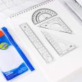 DELI E9597 Deli 4 Pieces Math Geometry Tool Plastic Clear Ruler Sets, Includes Straight Ruler, Triangle Ruler, Protractor.