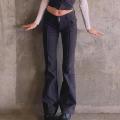 Low Waist Pockets Stretch Straight Skinny Denim Pants Flare Pants Streetwear for Daily Wear. 