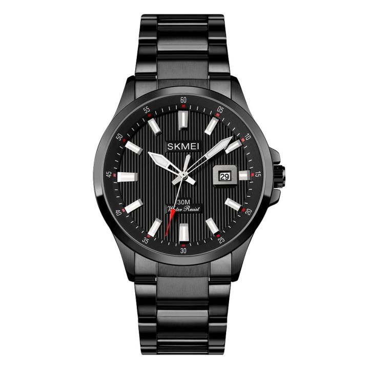 SKMEI 1654 Black Stainless Steel Analog Luxury Watch For Men - Black