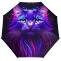 Cat Head 8 Ribs Auto Umbrella Neon Style Art Carbon Fiber Frame Umbrella Windproof Ligthweight Umbrellas for Men Women.