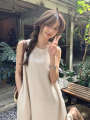 Japan South Korea Open Back Holiday Strap Sleeveless Tank Top for Women's Summer Design, Small and Loose, White Beach Long Dress.