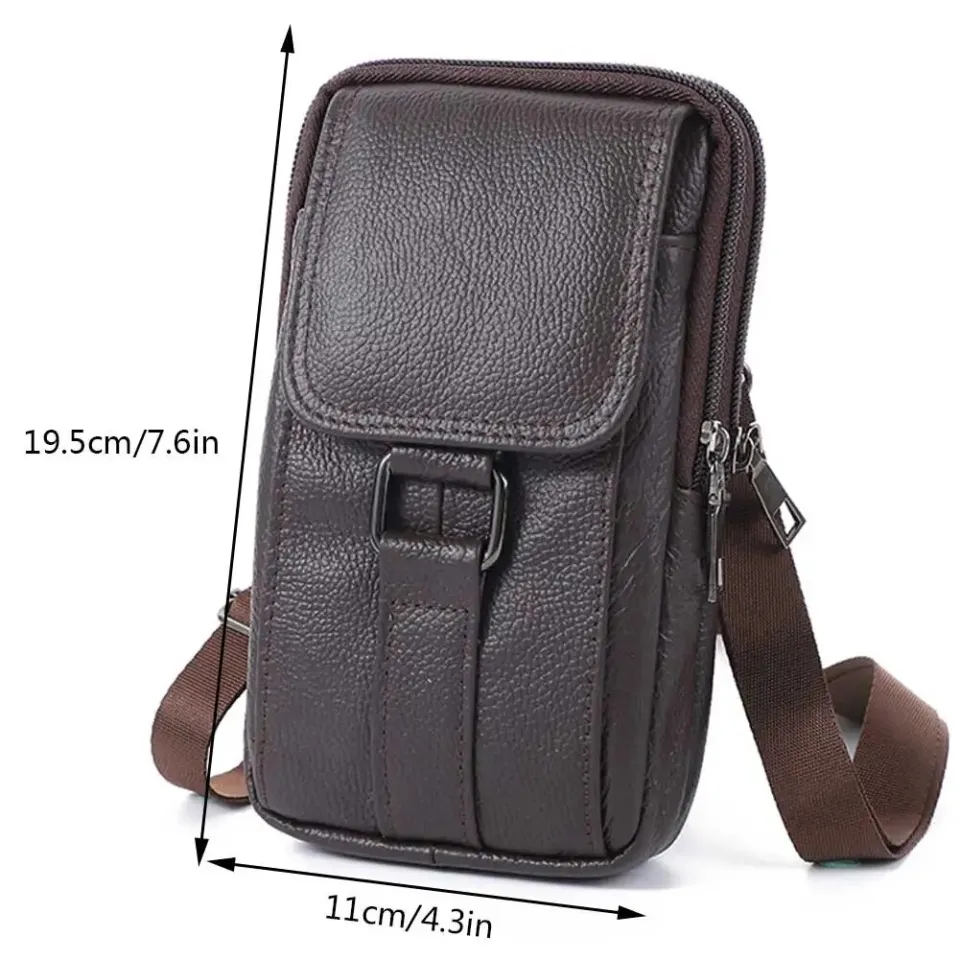 Men's Messenger Bag Cowhide Leather Bag Male Mobile Phone Pouch