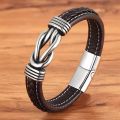 2024 High Quality Infinity Knot Leather Wristband Bracelet Pulsera Stainless Steel Magnetic Clasp Braided Leather Bracelet For Men.