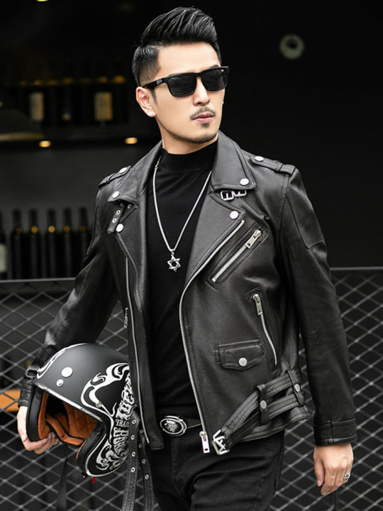 2024 New Design Motorcycle Bomber Leather Jacket Men Autumn Turn