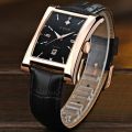 Stylish Men's Square Watch WWOOR Business Quartz Watch For Men Gold Black Leather Waterproof Date Wrist Watch relogio masculino. 