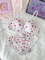 Japanese cartoon cute girl underwear small chest gathered without steel ring big chest small comfortable slim student bra panty set.
