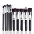 Kabuki Brush Set of 10 Pcs - Black and Silver. 