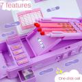 【Bestseller Alert】 New Combination Lock Pencil Box Learning upplie Mechanical Deformation Cartoon Pencil Cae Rabbit Multifunctional Cartoon Pen Cae Girl Gift. 