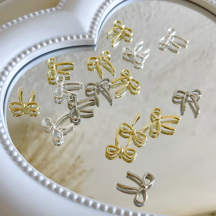 10pcs%20Bow%20Deco%20Nail%20Art%20Charm%203D%20Silver/Gold%20Bowknot%20Ribbon%20Nail%20Decor%20Parts%20DIY%20Luxury%20Manicure%20Accessories%20-%20Image%203