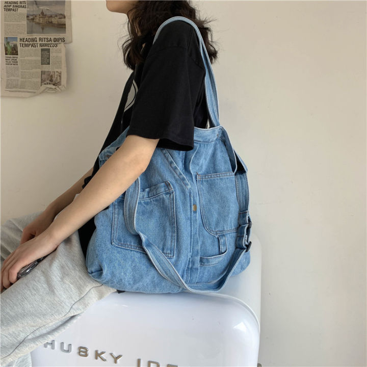 2023 New Harajuku Workwear Washed Denim Bag Women's Korean