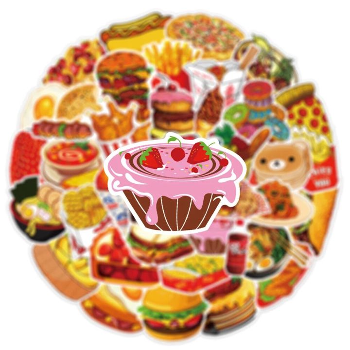 10/30/50pcs%20Delicious%20Food%20Drink%20Stickers%20Cute%20Cartoon%20Graffiti%20Decals%20DIY%20Phone%20Motorcycle%20Stationery%20Fridge%20Car%20Wall%20Sticker%20-%20Image%203