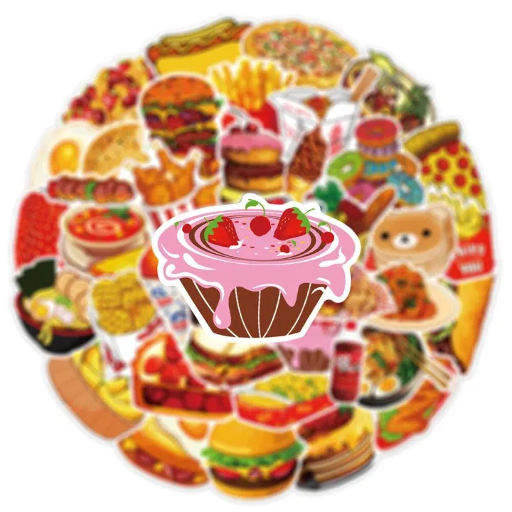 10/30/50pcs%20Delicious%20Food%20Drink%20Stickers%20Cute%20Cartoon%20Graffiti%20Decals%20DIY%20Phone%20Motorcycle%20Stationery%20Fridge%20Car%20Wall%20Sticker%20-%20Image%203