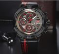 NAVIFORCE NF9110 - Black PU Leather Wrist Watch for Men- Black & Red.