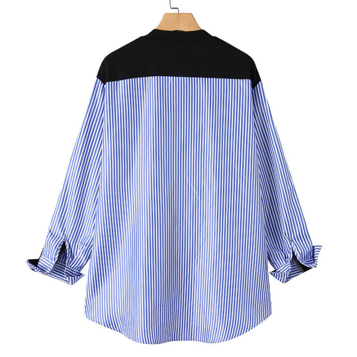 ZANZEA%20Korean%20Style%20Women%20Asymmetrical%20Hem%20High%20Low%20Shirt%20Smart%20Striped%20Patchwork%20Blouse%20Tops%20Shirt%20-%20Image%206