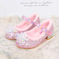 Veet Children's High Heels Elsa Princess Winter New Leather Baby Plush Little Girl Crystal Shoes. 
