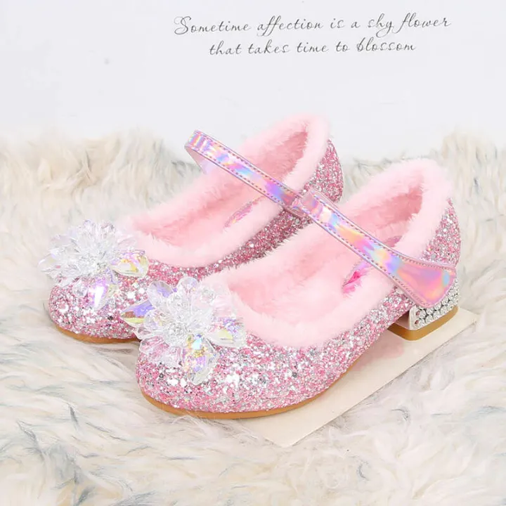 Veet%20Children's%20High%20Heels%20Elsa%20Princess%20Winter%20New%20Leather%20Baby%20Plush%20Little%20Girl%20Crystal%20Shoes%20-%20Image%203