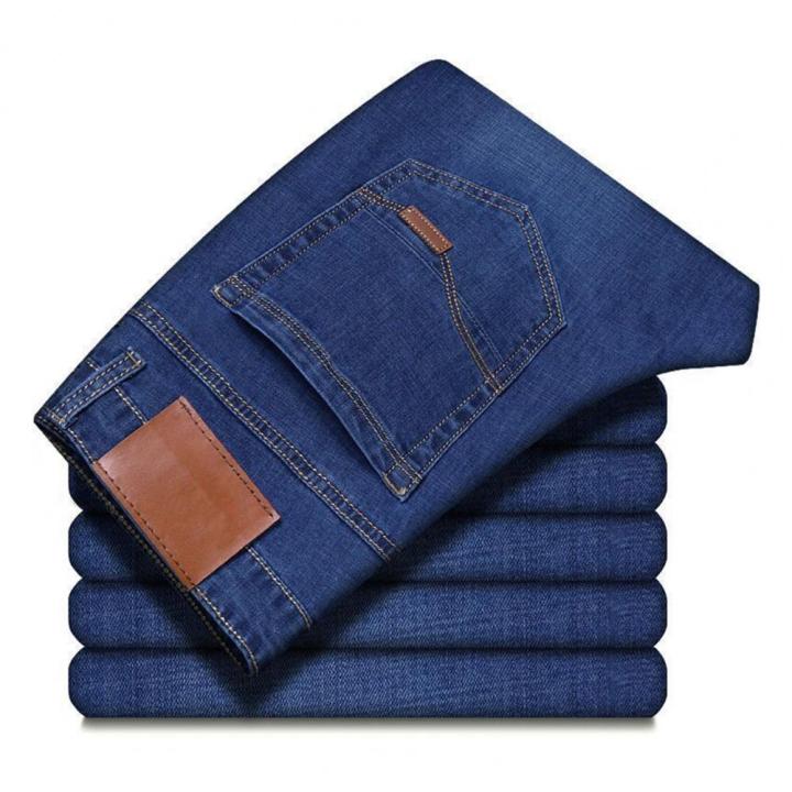 Men%20Jeans%20Straight%20Thin%20Elastic%20Mid%20Waist%20Breathable%20Denim%20Pants%20Solid%20Color%20Long%20Trousers%20Male%20pantalones%20hombre%20-%20Image%204