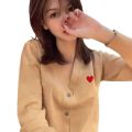 Women Cardigan Heart Eye Embroidered Cotton V-Neck Button Long Sleeve Spring Autumn Lady Casual Knit Sweater. 