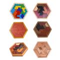 Hexagon Tangram Puzzles Wooden Brain Teaser IQ Game Educational Toys For Childrens Adults Montessori Toys Birthday Gifts. 