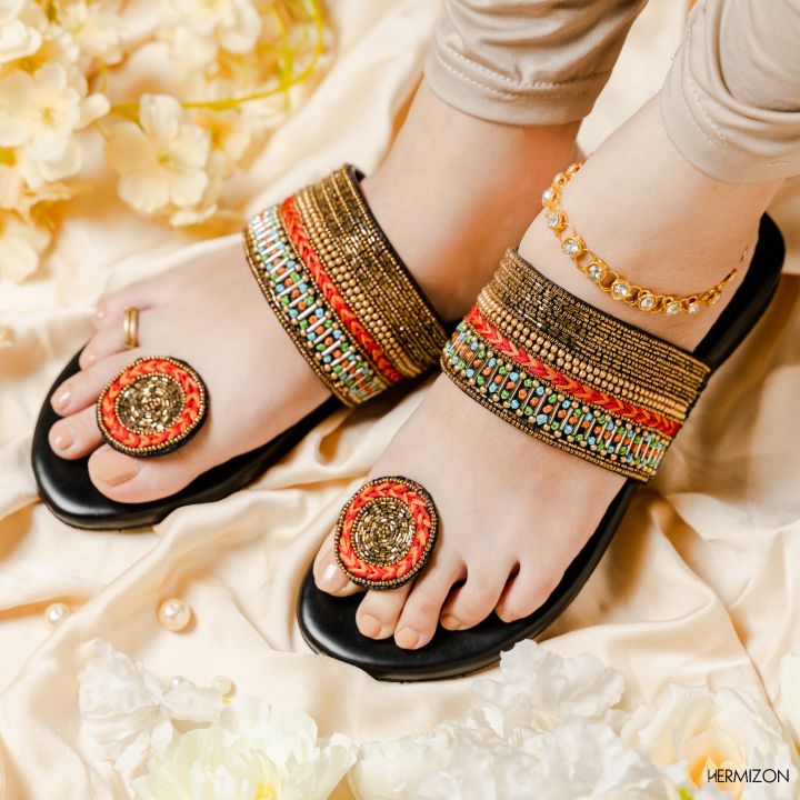 Lilaboti Handcrafted with beads Flat Sandal for Women Customized