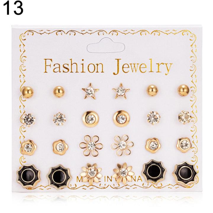 【DM bag factory Store】12 Pairs Women Zircon Inlaid Stud Earrings Jewelry