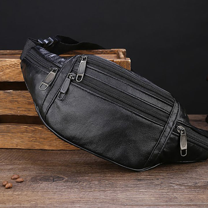 New Leather Men Waist Chest Bag Thin Outdoor Sports Tactical
