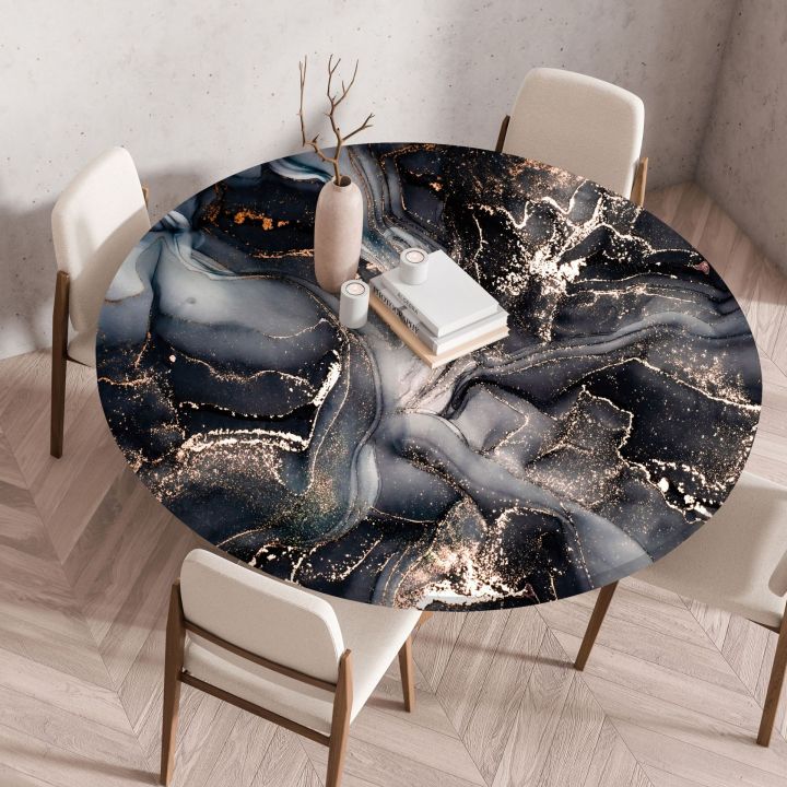 Amazon Cross Border Round Marble Table Cover Tablecloth Printed Dinner Round Tablecloth Waterproof Elastic Table Cover