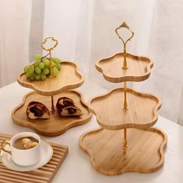 European-Style Cake Display Stand Double-Layer Wooden Tray Three-Layer Pastry Wood Pallet Banquet Wedding Banquet Dessert Display Wooden Tray