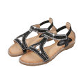 2021 new cross-border sandals bohemian style women's shoes summer cut-out flat rhinestone sandals Womanshoes. 