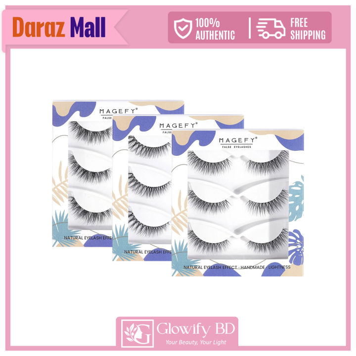 MAANGE MAGEFY 3Pair Natural Handmade Reusable Soft False Eyelash Set New