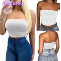 Amamia Women Solid Color Strapless Cropped Mini Bustier Slim Elastic Tube Top. 