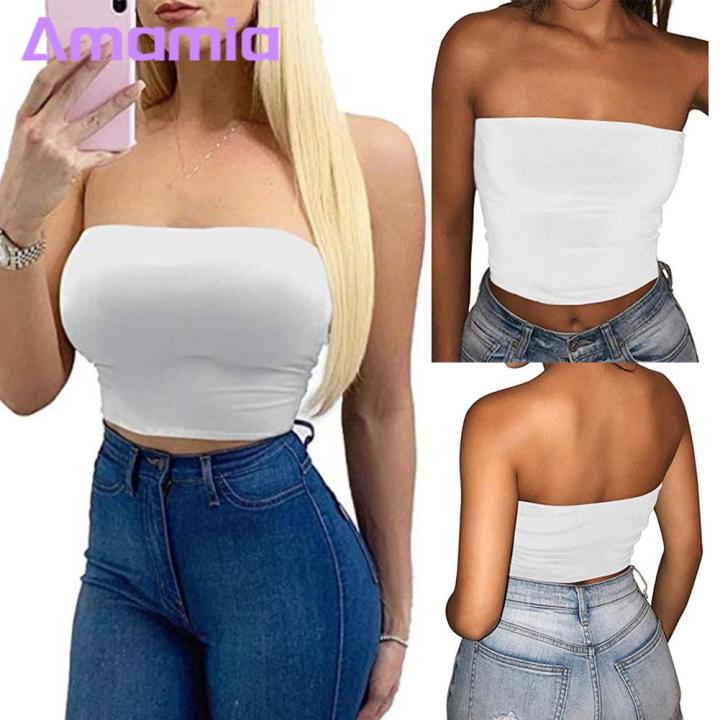 Amamia%20Women%20Solid%20Color%20Strapless%20Cropped%20Mini%20Bustier%20Slim%20Elastic%20Tube%20Top%20-%20Image%204