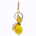 Creative Cute with Diamonds Fruit Small Lemon Car Key Ring Women's Bag Pendant Metal Key Chain Ring Cartoon Gift. 