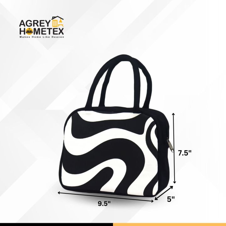 Lunch%20Carry%20Bag,%20Cotton%20Fabric,%20Black%20&%20White,%20(9.5%E2%80%B3x7.5%E2%80%B3x5%E2%80%B3)%20-%20Image%203