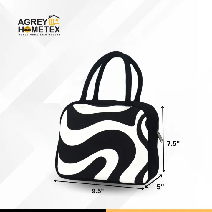 Lunch%20Carry%20Bag,%20Cotton%20Fabric,%20Black%20&%20White,%20(9.5%E2%80%B3x7.5%E2%80%B3x5%E2%80%B3)%20-%20Image%203
