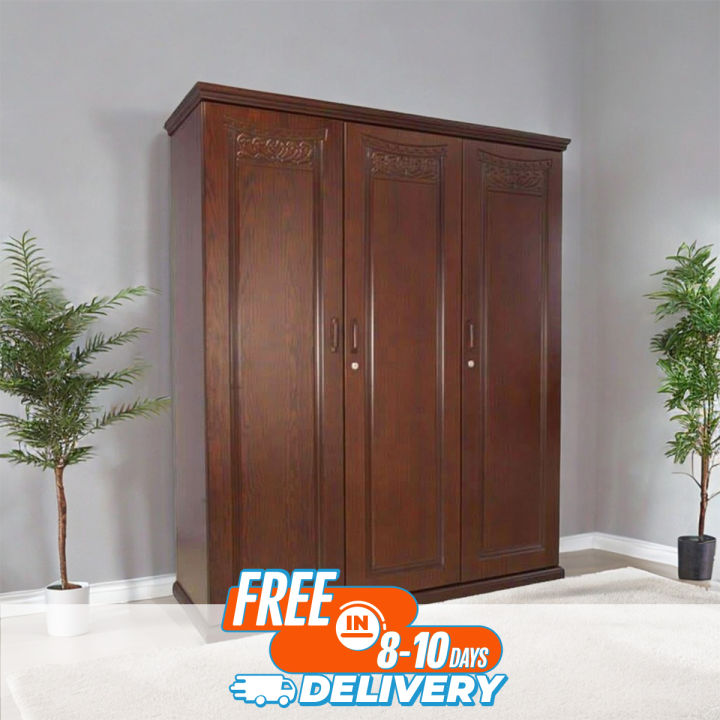 A- 6542 3 Shutter Crown Almirah - Glass Add Chocolate Clour - Wardrobe